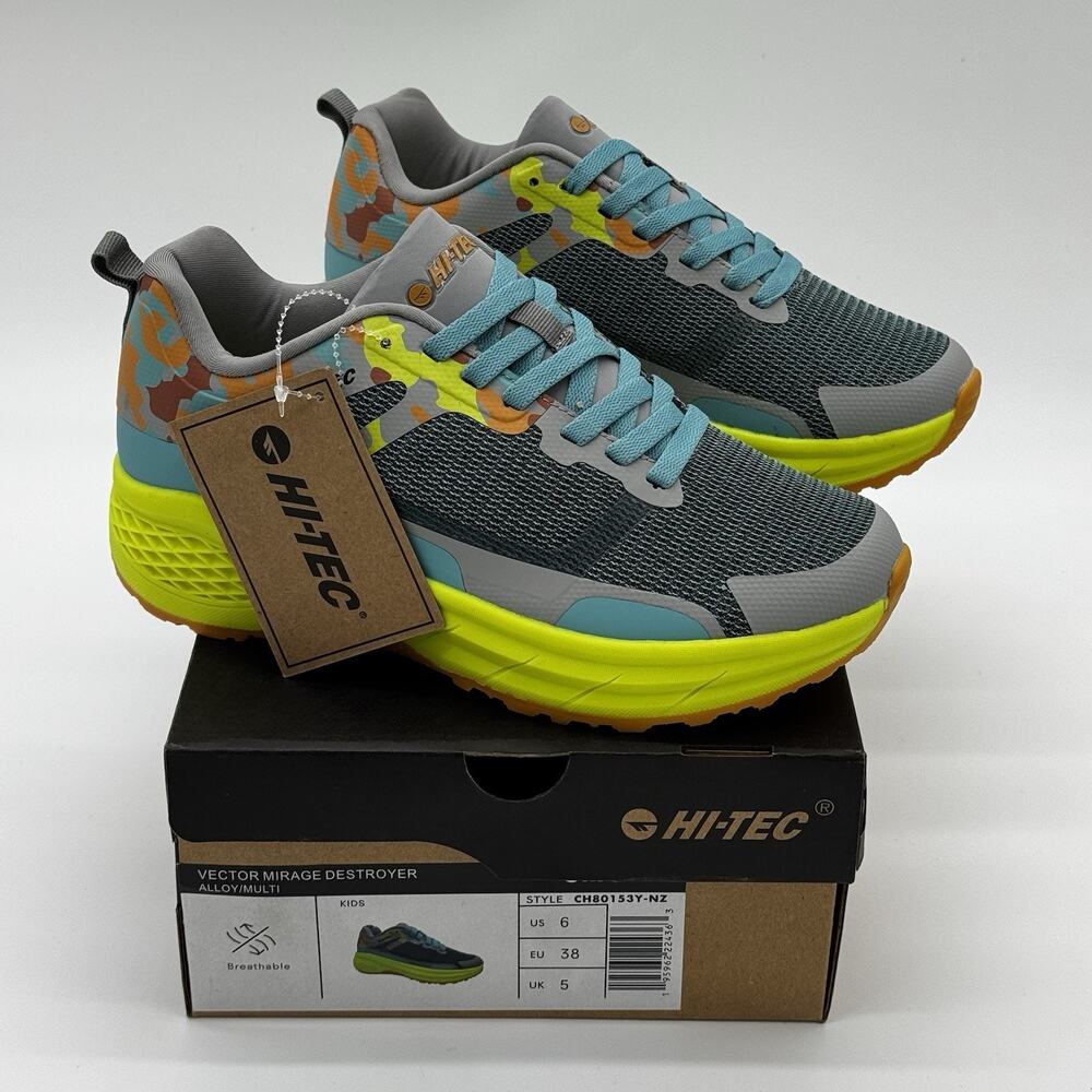 Hi-Tec Vector Mirage Destroyer Kids 6 Alloy Multi Neon Running Shoes NIB